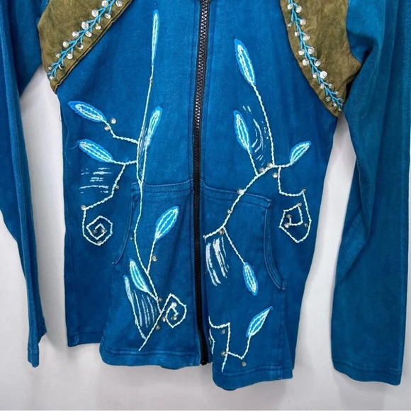 Rising International Stonewash Blue Zip up Hooded Jacket Size Small - Picture 4 of 11